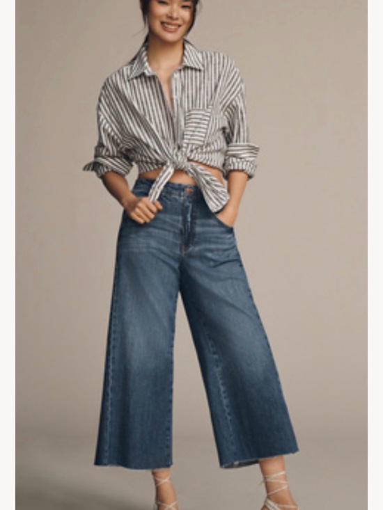 Pilcro Denim - Pilcro Blue Wide-Leg Frayed Hem Jeans